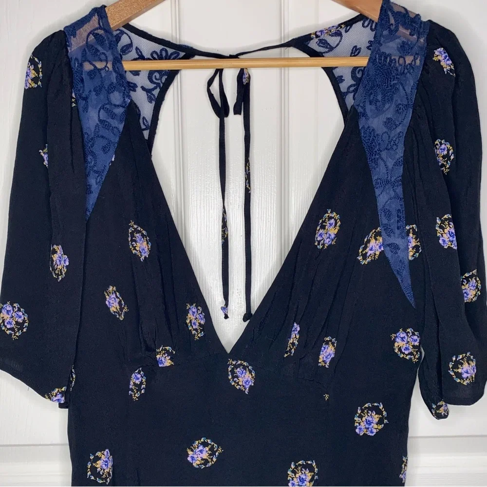 Free People Clove Mockingbird Mini Dress Black Combo Size 12 Like New - Picture 5 of 11